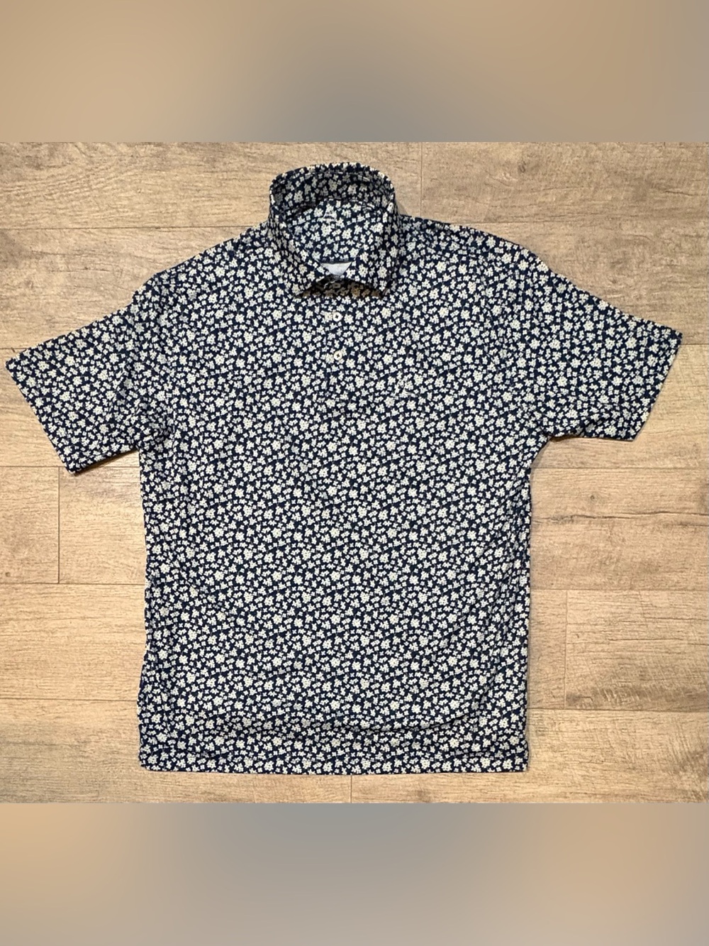 Rhoback Polo Shirt Men’s Large Blue Floral Print Polyester